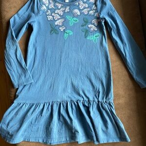 Blue Long Sleeve Dress with Floral Design